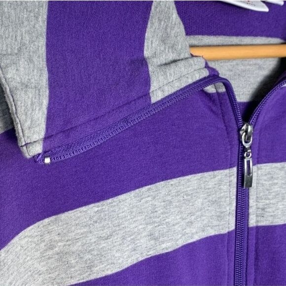 Denim & Co Womens Small Striped Zip Jacket Purple Gray Roll Tab Sleeve Casual - Picture 6 of 6